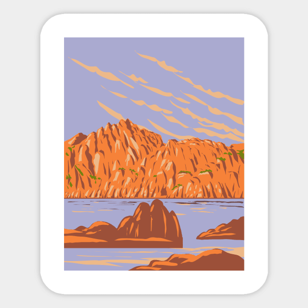 Watson Lake at Granite Dells in Prescott Arizona USA WPA Art Poster Sticker by retrovectors